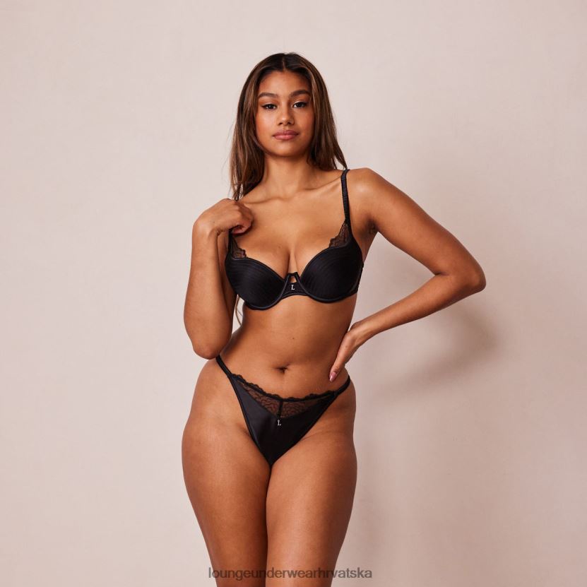 hr Lounge žene prošiveni čipkasti balkonski grudnjak i gaćice/gaćice crno N0V4DZ161 donje rublje