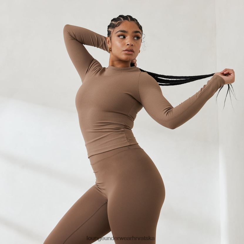 hr Lounge žene osnovni rebrasti gornji dio dugih rukava kava N0V4DZ843 odjeća